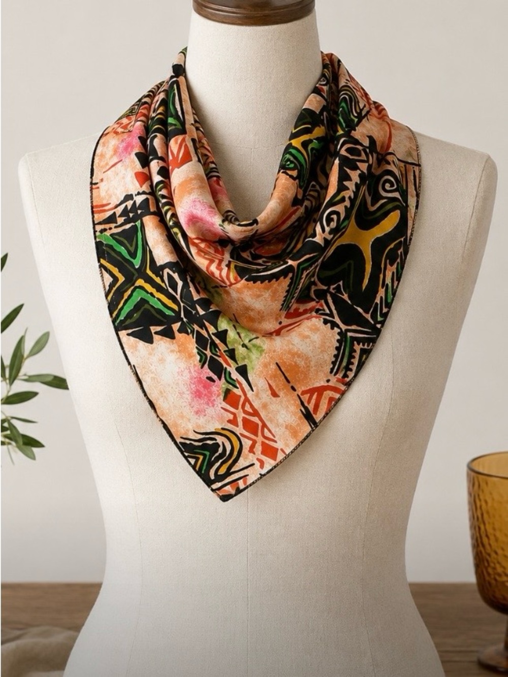 Vintage 70s ARDEE Hawaii Polynesian Tiki Print Square Bandana Scarf 21.5”